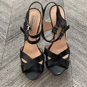 Charles David leather platform double strap heels